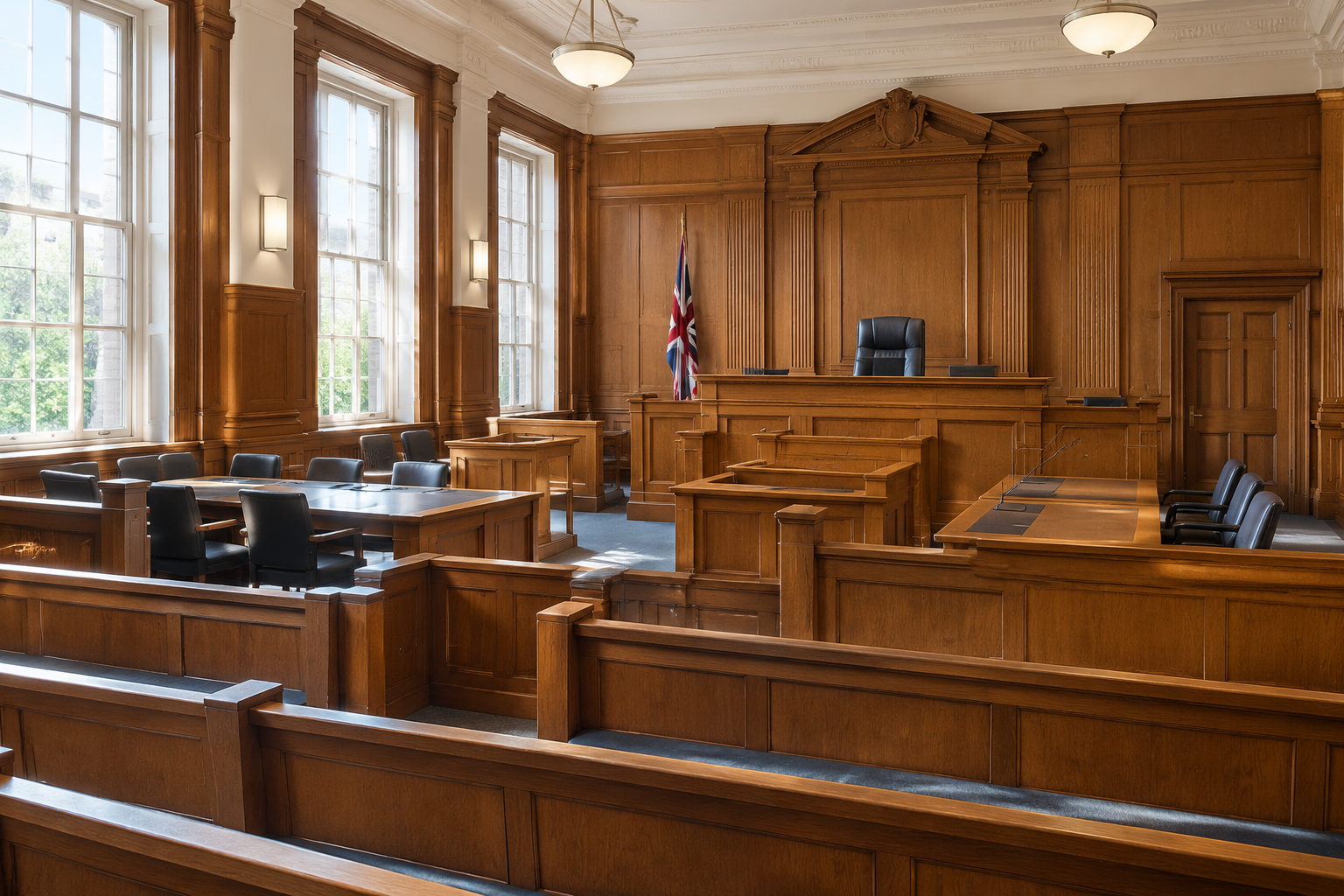 An empty county courtroom interior